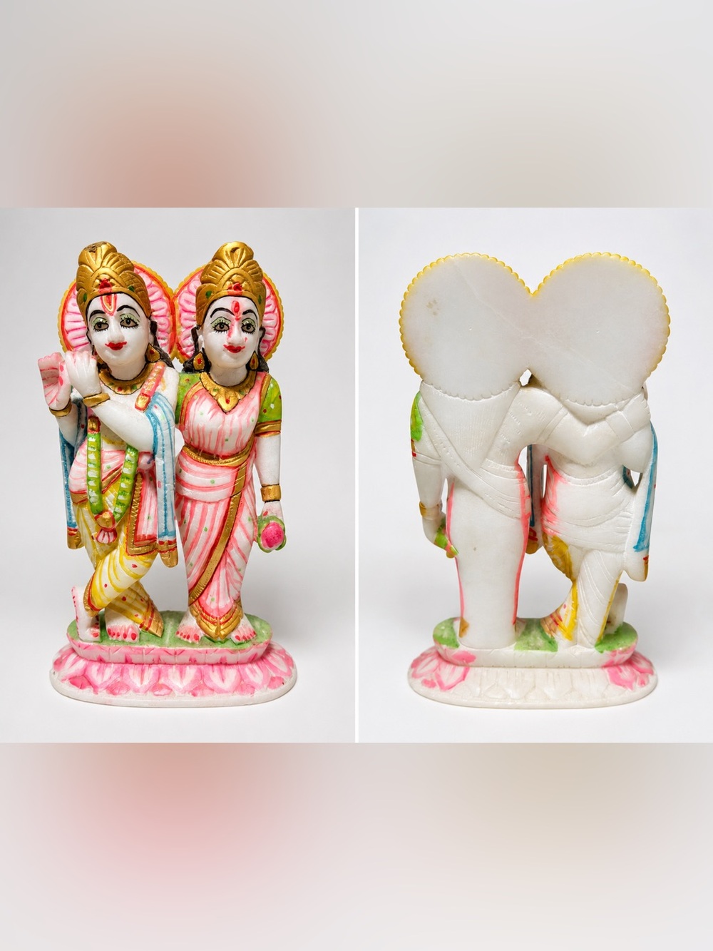 Vintage Hand Painted Radha Krishna Marble Murti Statue